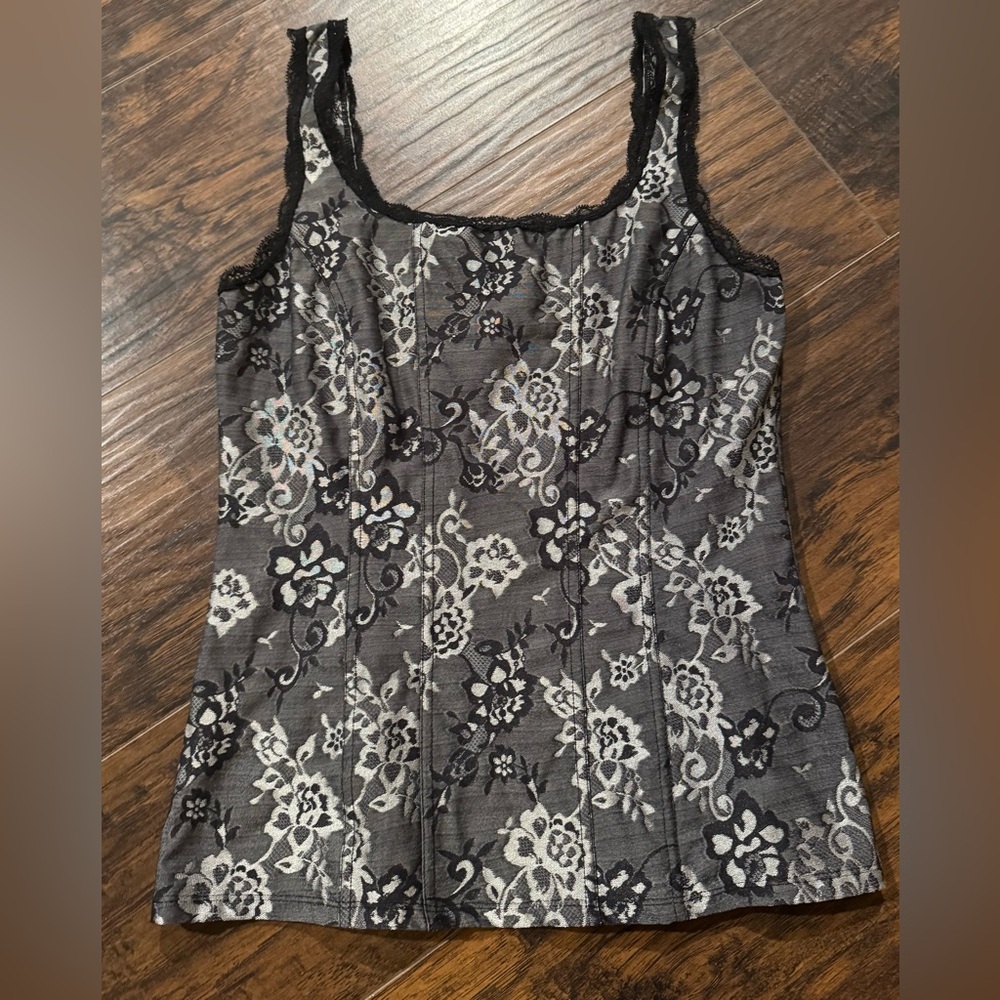 White House Black Market Black Floral
Embellished Fitted Camisole